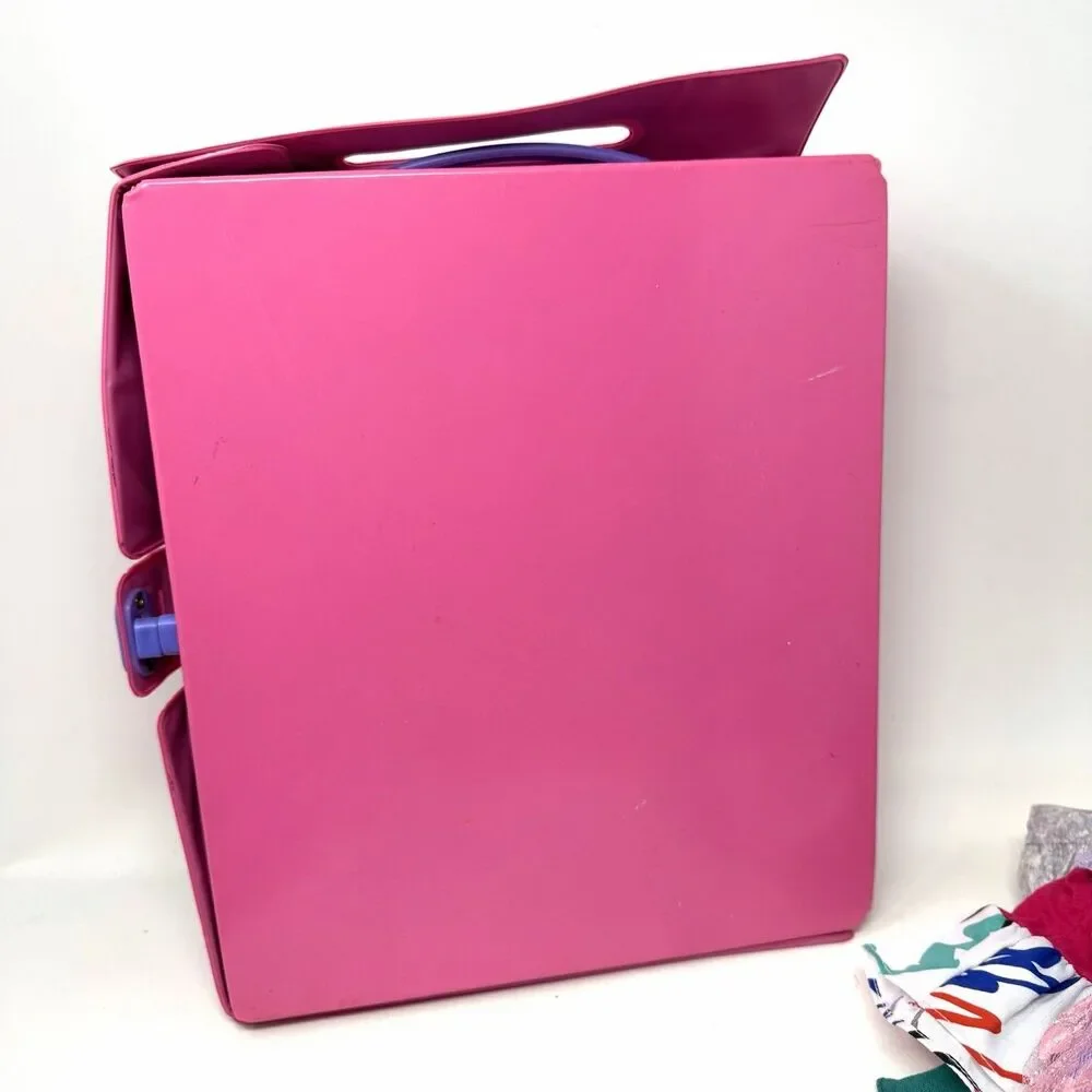 Vtg 1989 Barbie Doll Carrying Case Pink Vinyl Shopping Mattel Clothes 50+ Outfit